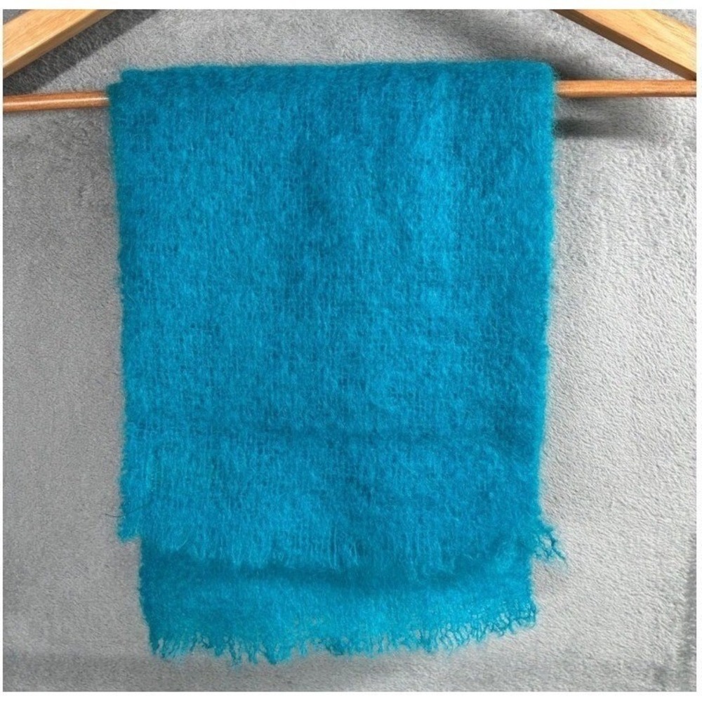 Unbranded Mohair‎ Wool Scarf Women OS Teal Blue Made in Scotland Fuzzy Shaggy